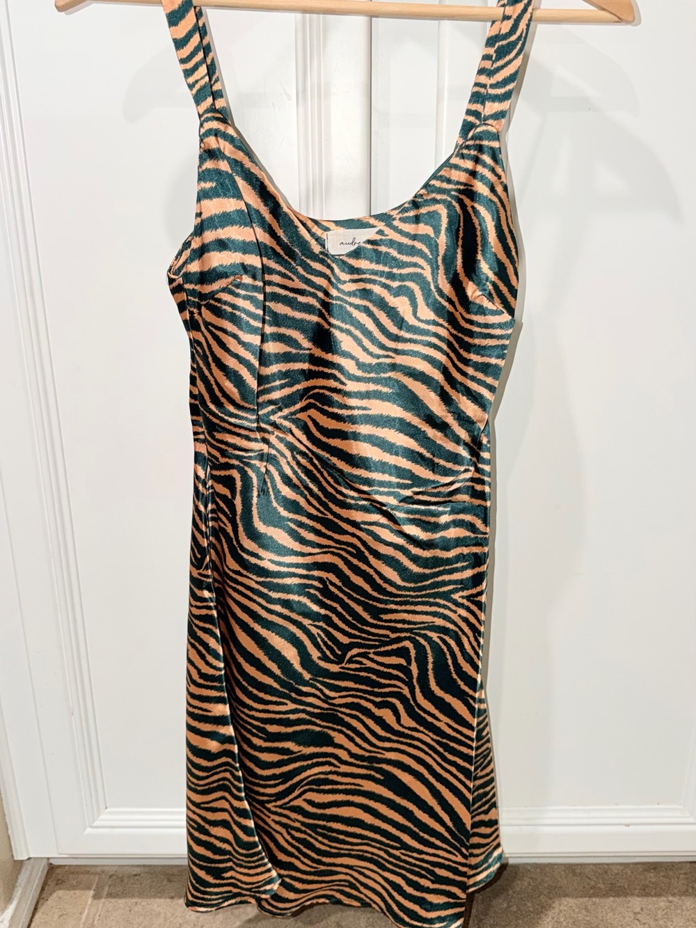 Y2K Slip Midi Dress in Black and Tan Zebra Print